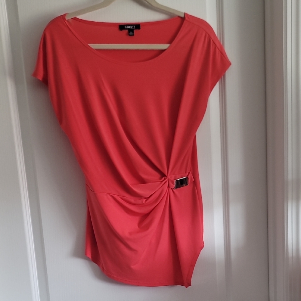 Cove Orange Asymmetrical Ruched Cap Sleeve Blouse
